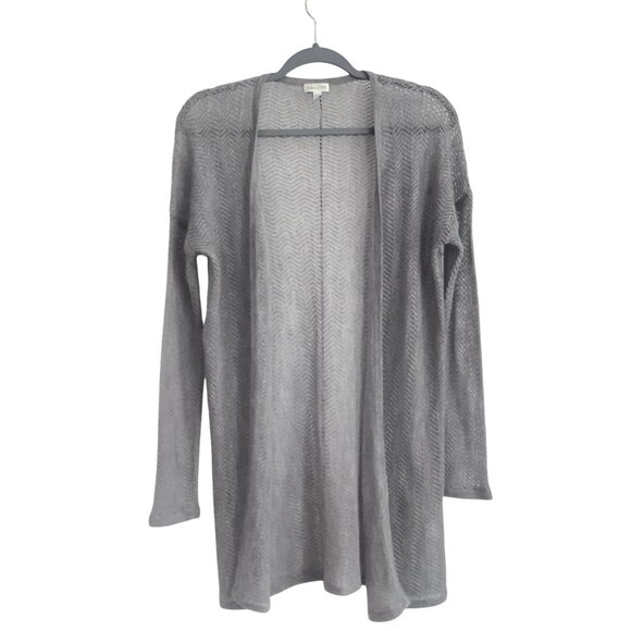 Garnet Hill Womens Open Front Gray Chevron Knit 100% Cashmere Cardigan Sweater M - Picture 1 of 9